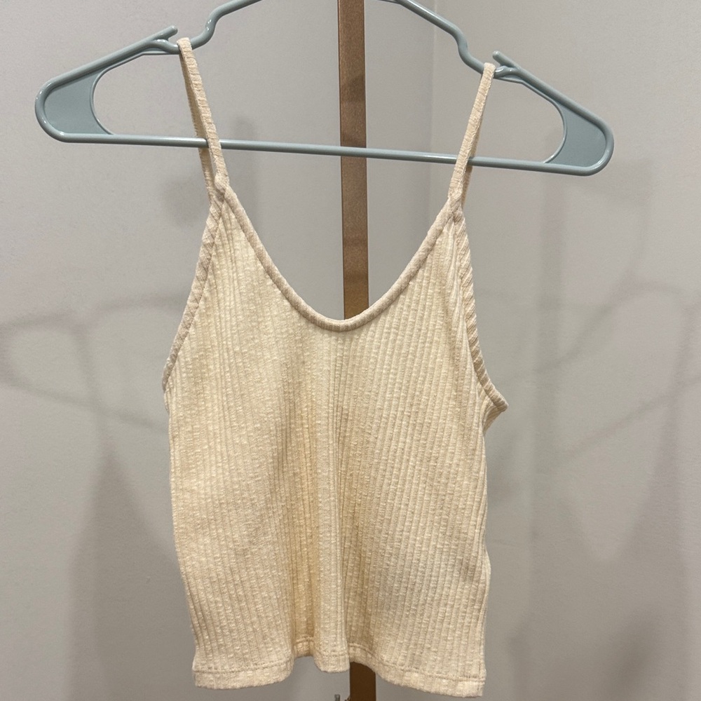 Cream Ribbed Knit Tank Top by Noisy May size L